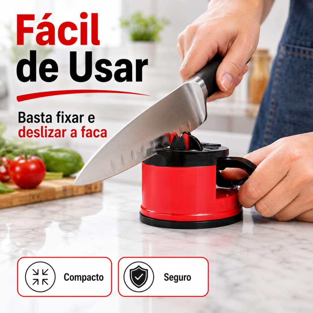 Afiador Amolador de Facas Manual com Base Ventosa Antiderrapante Compacto para Cozinha