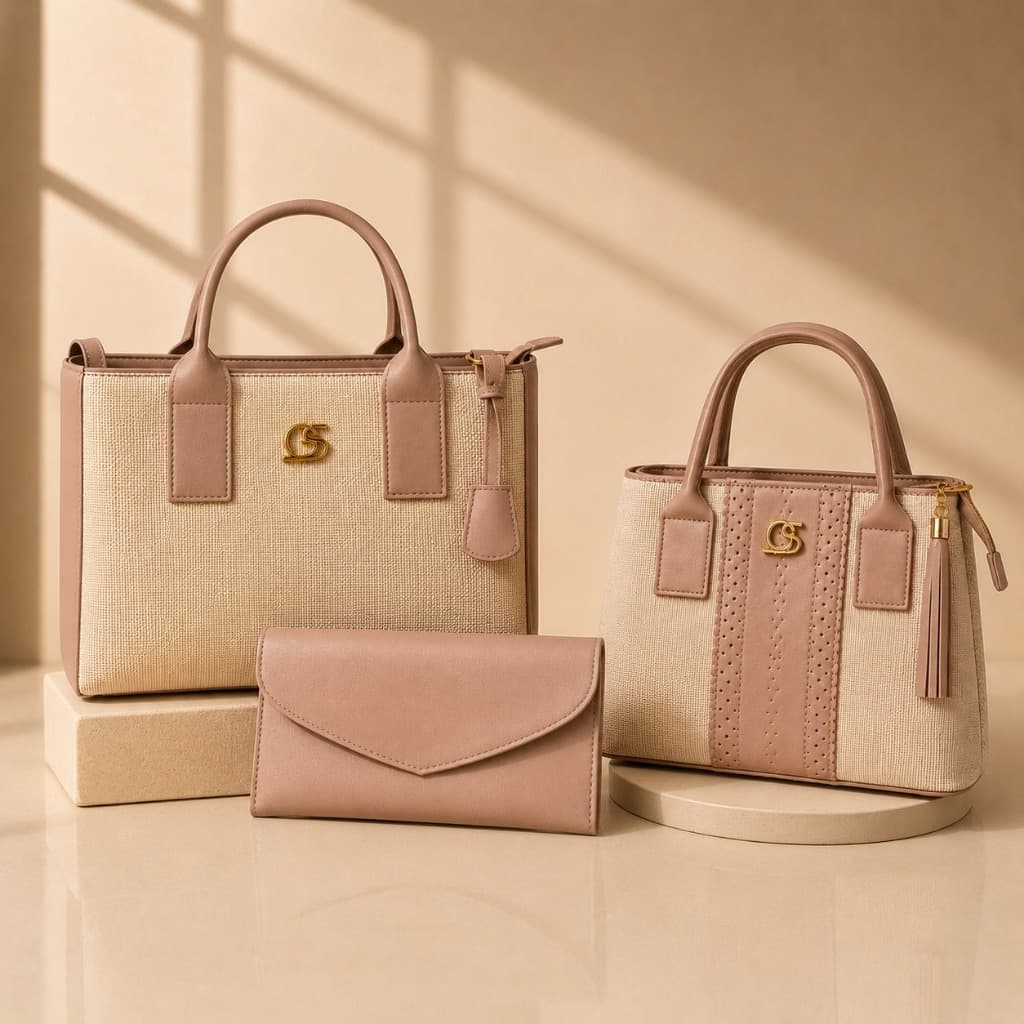 Kit 3 Bolsas Femininas Gaby Show Bolsa Média Tecido + Bolsa Paris + Carteira Elegante Casual Premium