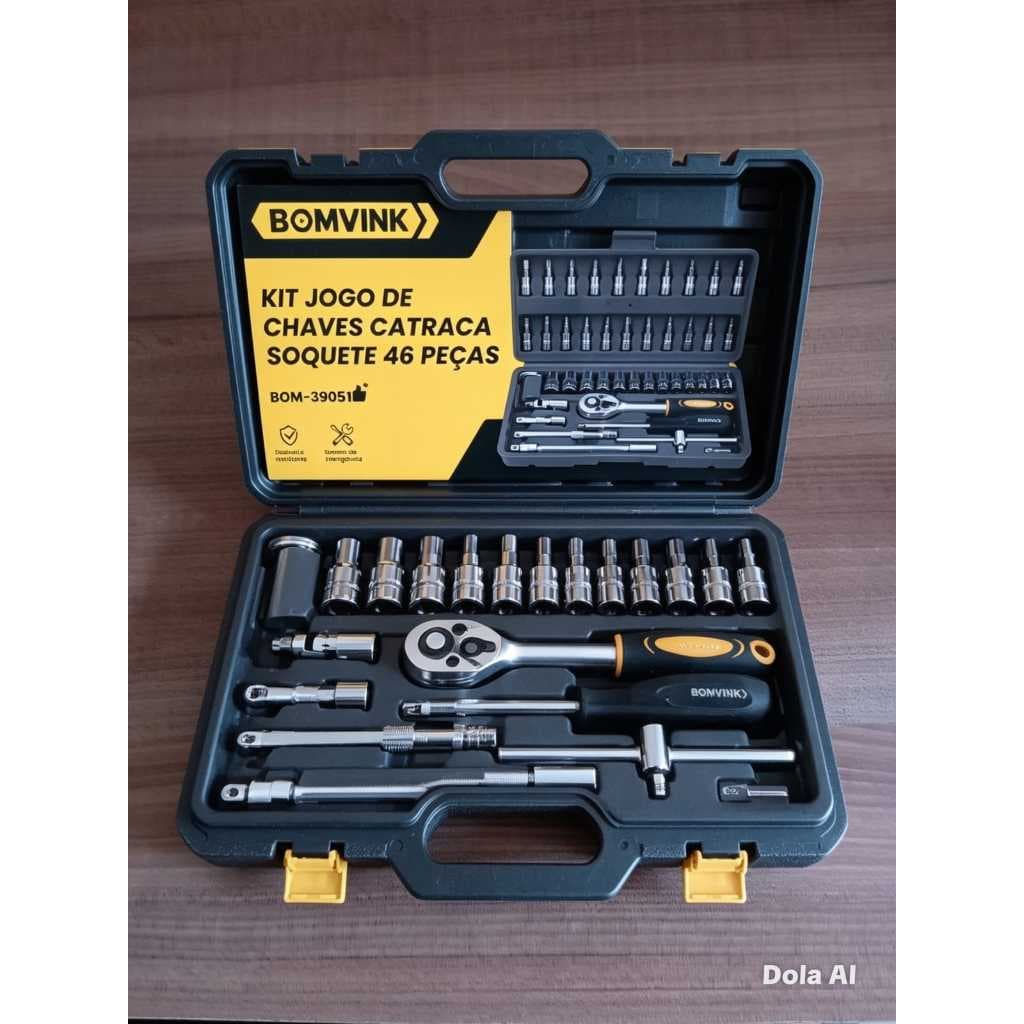 Kit Jogo de Chaves Catraca com Soquetes e Bits Bomvink 46 Peças BOM-39051 em Maleta