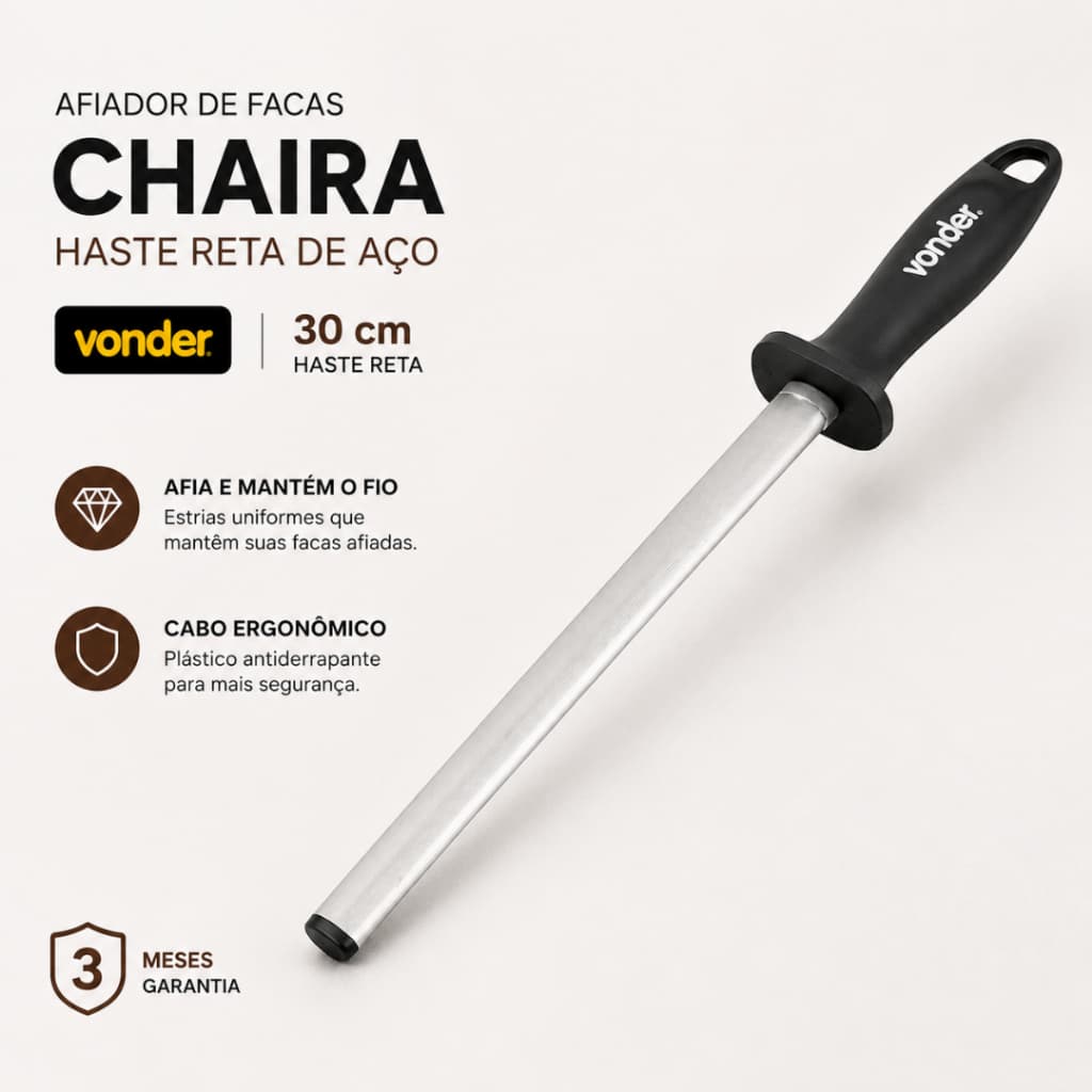 Afiador Facas Chaira Com Haste Reta De Aço Vonder - Original