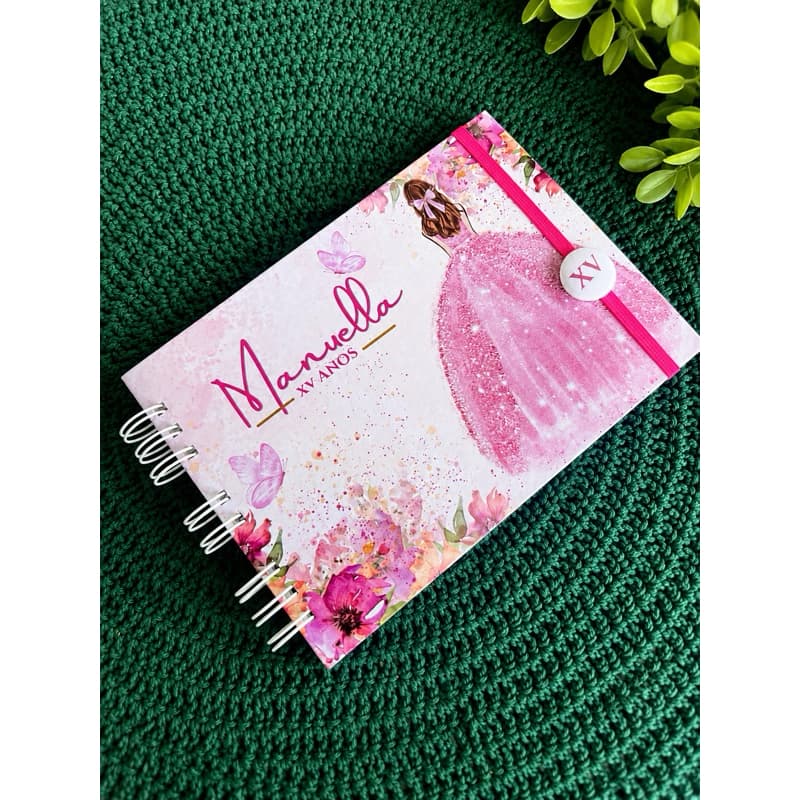Caderno de mensagem A5 Debutante, Livro de assinatura para 15 Anos. 25 folhas (50 páginas) 120gr