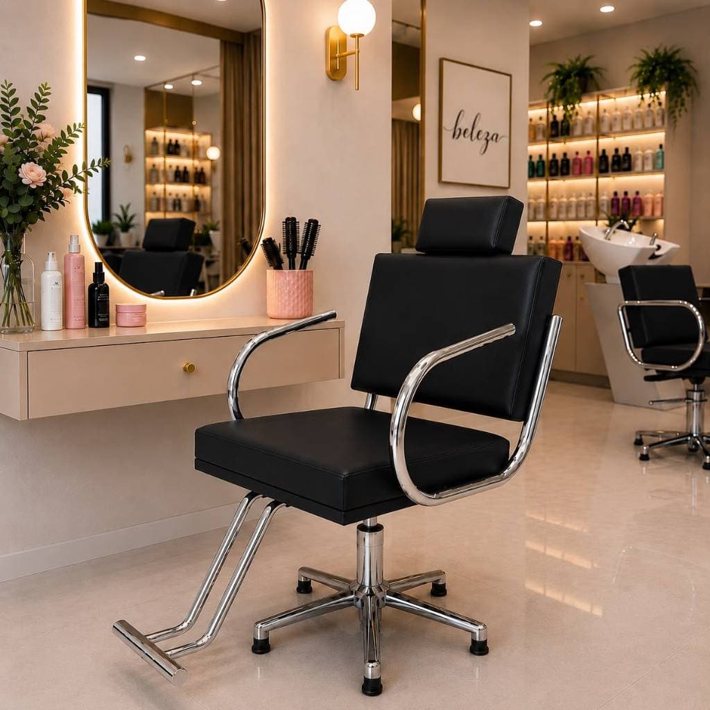 CADEIRA PARA SALÃO E MAQUIAGEM BASE GIRATORIA PRETA