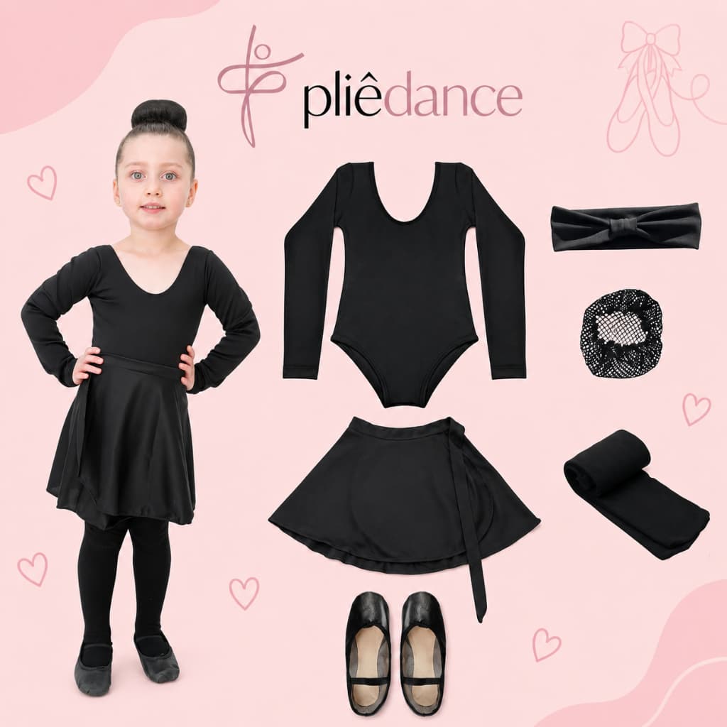 Kit Ballet 6 Itens Collant Manga Longa e Saia Transpassada Ou Cós