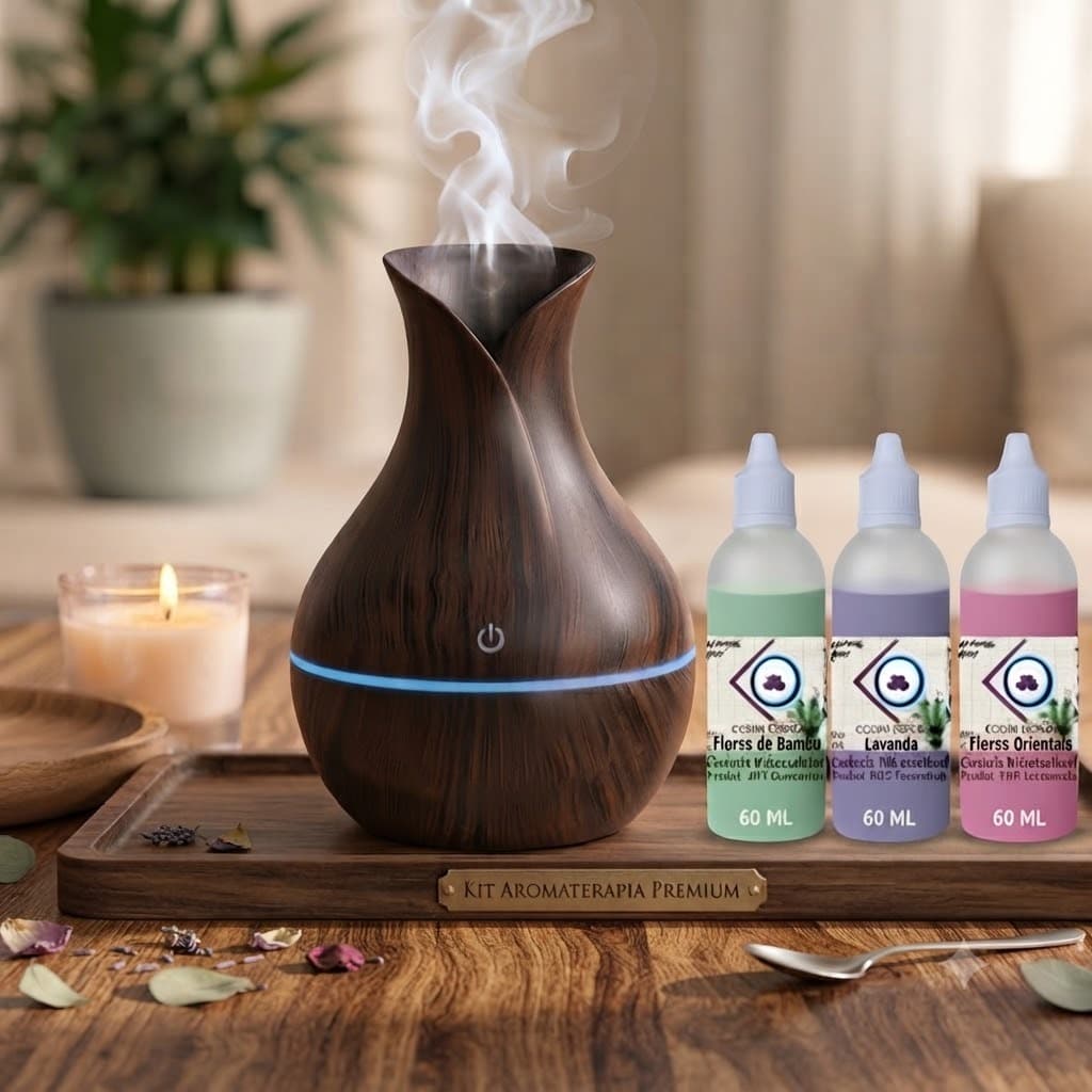 Umidificador de Ar Vaso com ou sem 1 Essência Lavanda Bambu 60 mL Difusor Elétrico via aroma