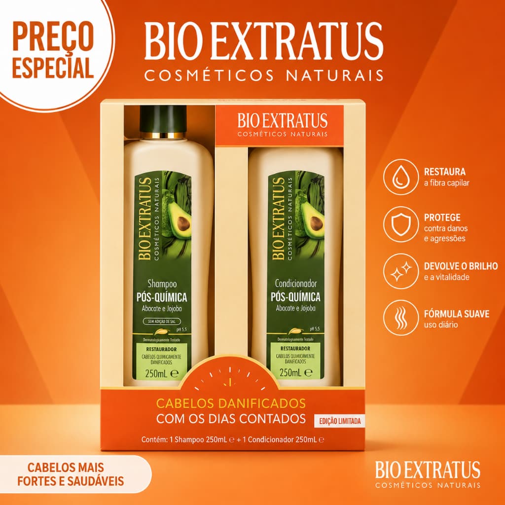 Shampoo + Condicionador Abacate Bio Extratus | Hidratação Nutrição Brilho Maciez Cabelos Secos Danificados