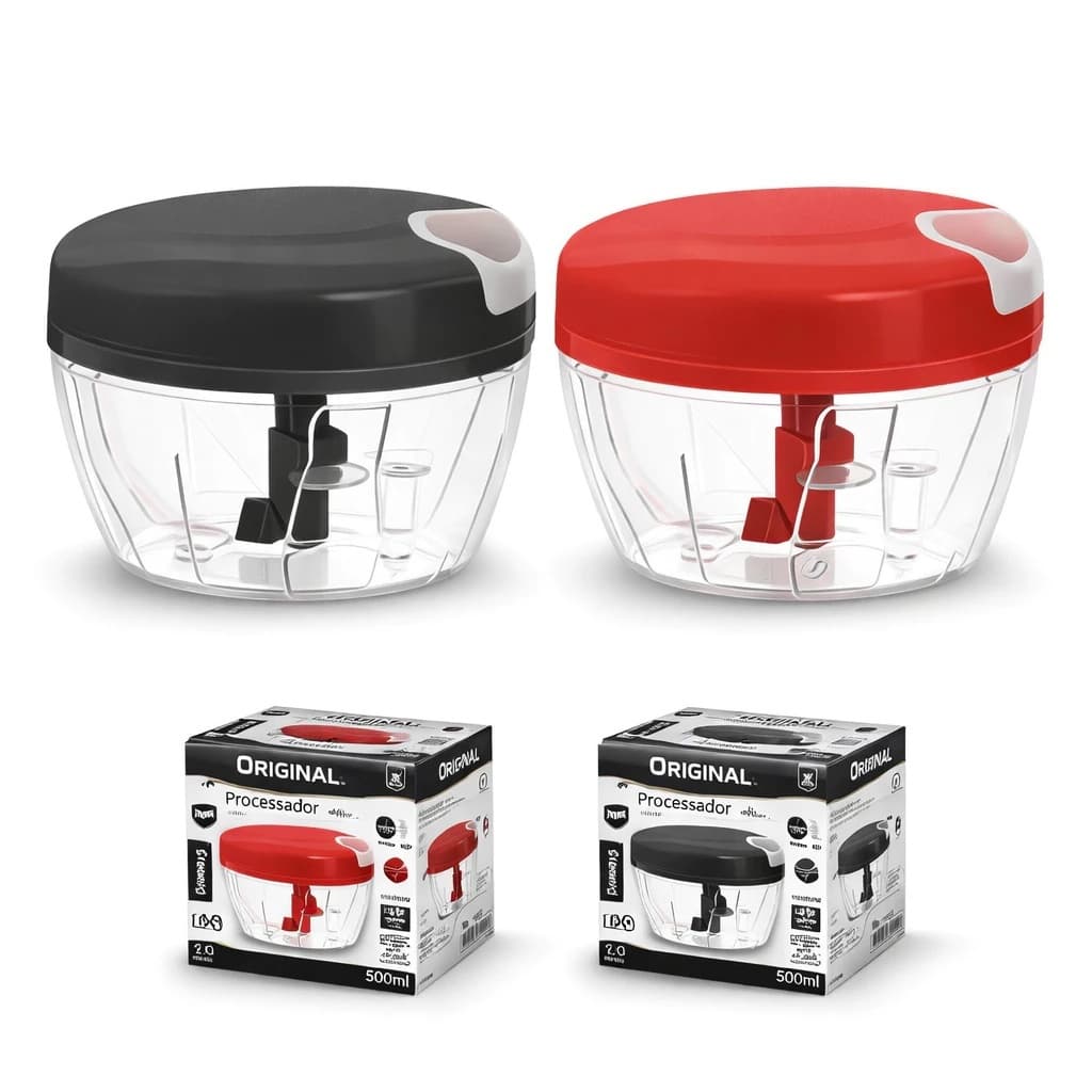 Processador Triturador Manual de Alimentos Alho Legumes Frutas 500ml 3 Lâminas Portátil
