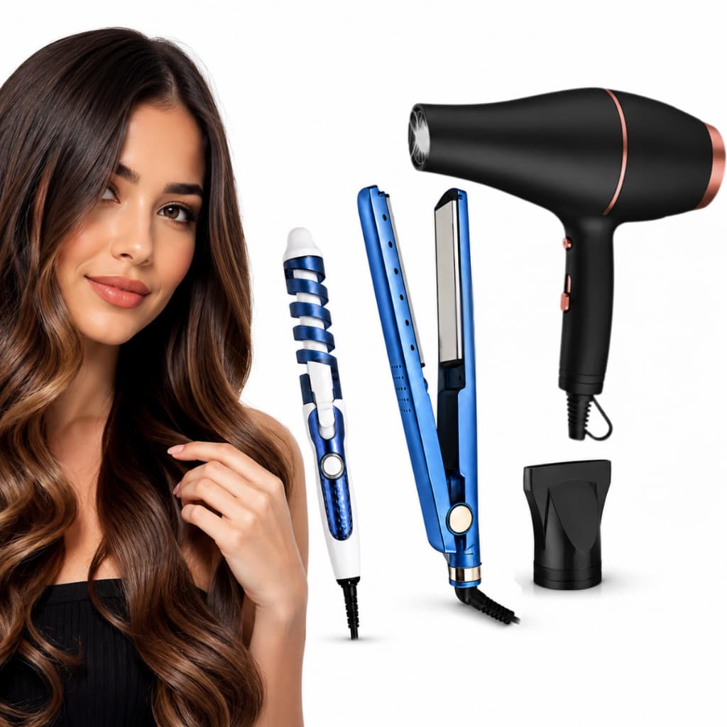 Kit Chapinha Nano Titanium Azul + Secador De Cabelo + Modelador De Cachos 110v/127v