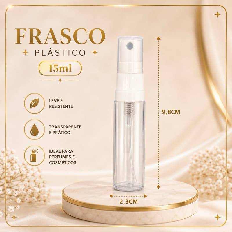 Frasco Pet Cilindro Cristal 15ml com Válvula Spray Branca Riscada c/Saia R.:18/410 Perfume Decant Artesanato Viagem