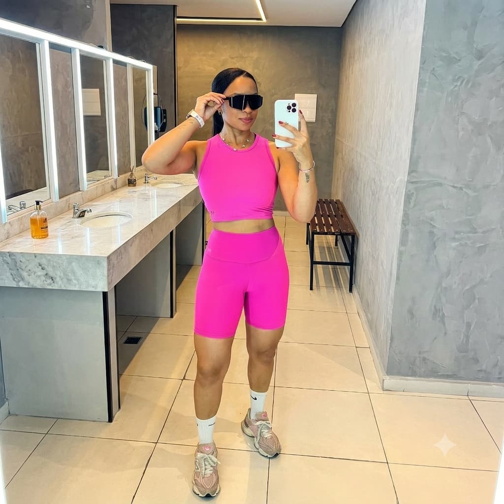 Conjunto Fitness Feminino Academia Cropped Regata + Bermuda Cintura Alta Sem Transparência meia coxa