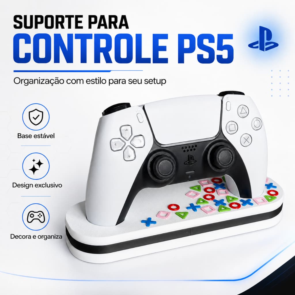 Suporte para Controle PS5 Premium Base Organizadora Gamer Estável Decorativa 3D