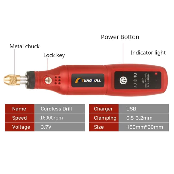 Kit de ferramentas rotativas sem fio usb 1 velocidade - 16000 RPM