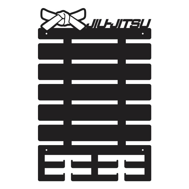 Porta Faixas Jiu-Jitsu MDF Para Parede Suporte Para 5 Faixas + Medalhas