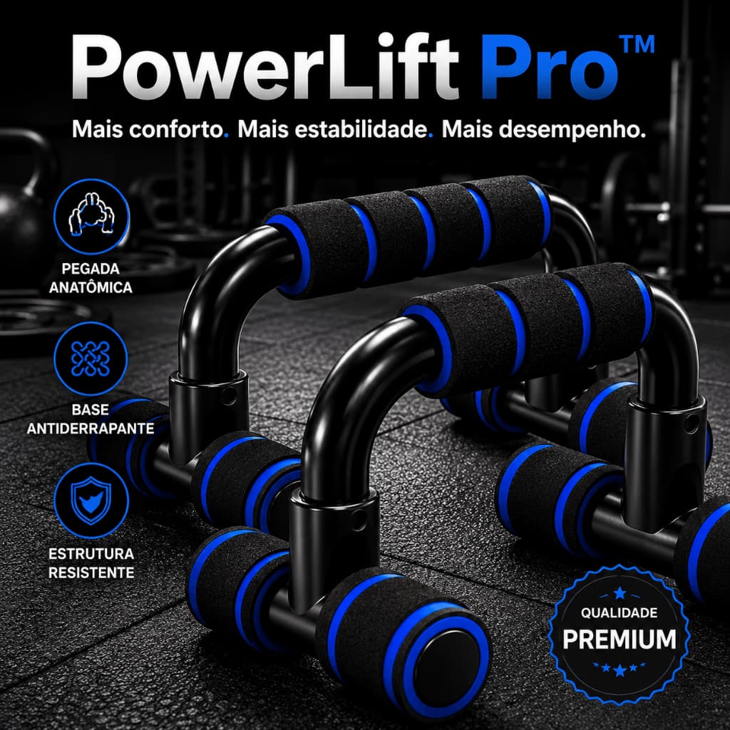 Par de Apoios para Flexão de Braço Antiderrapantes Pegadores Anatômicos PowerLift Pro Academia Musculação Fitness