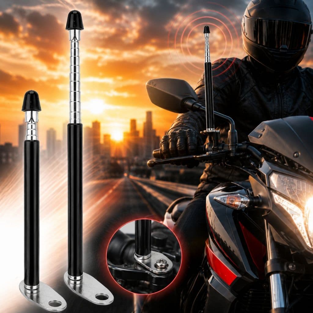 Antena Corta Pipa Aço Inox Retrátil Anti Cerol Para Moto 6 Estágios | Fixação no Retrovisor