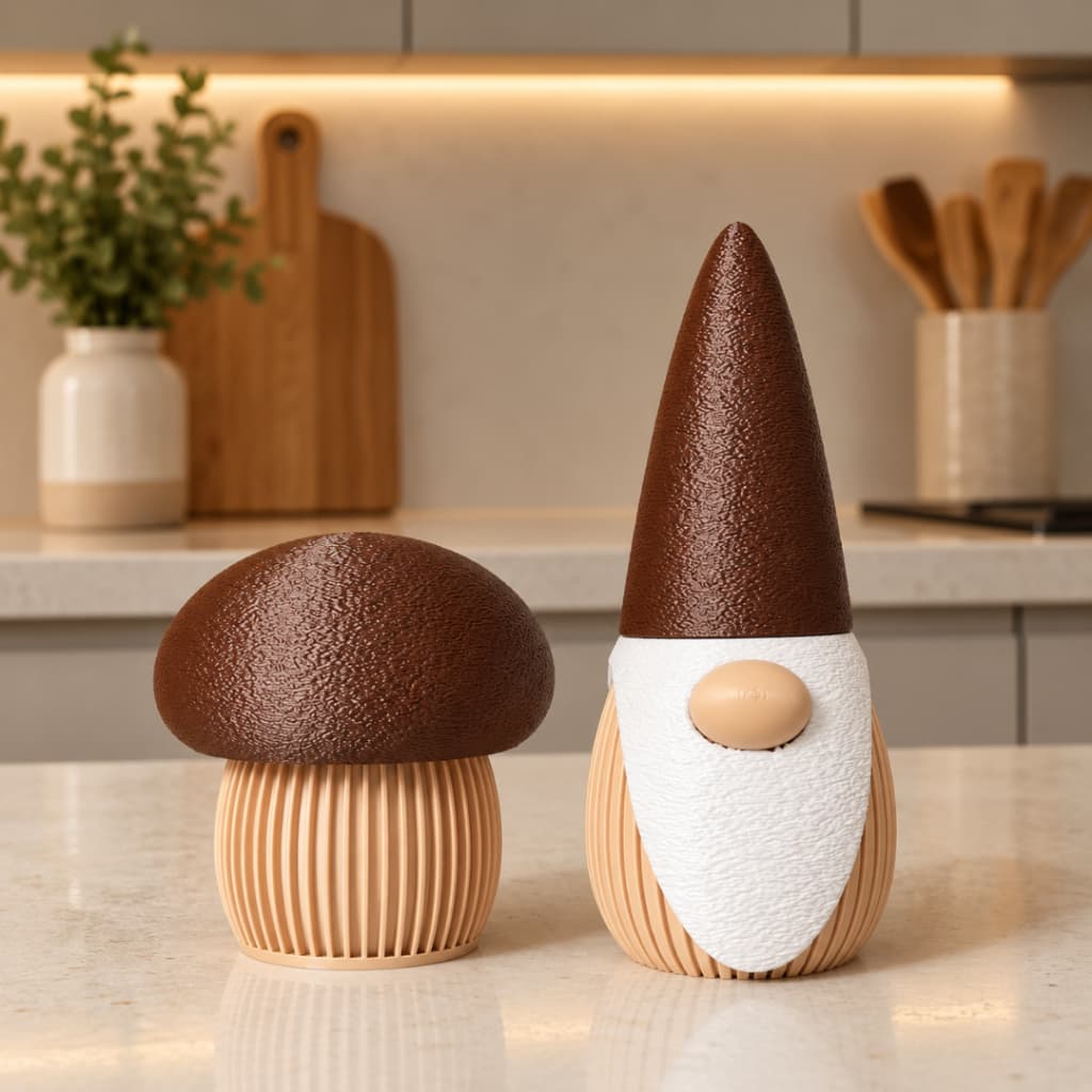Recipiente Decorativo Cogumelo  e Gnomo | Paliteiro Moderno e Elegante -  Mesa de Jantar e Cozinha