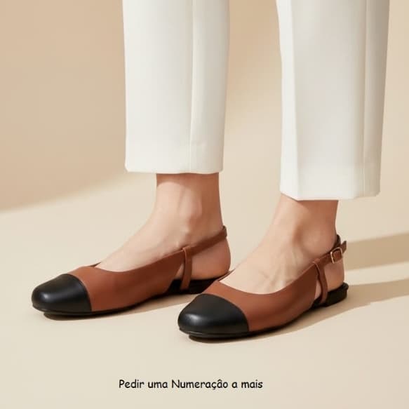 Sapatilha Feminina Confortável Luxo Elegante Sapato Feminino Slingback Mocassim Bico Quadrado Caramelo
