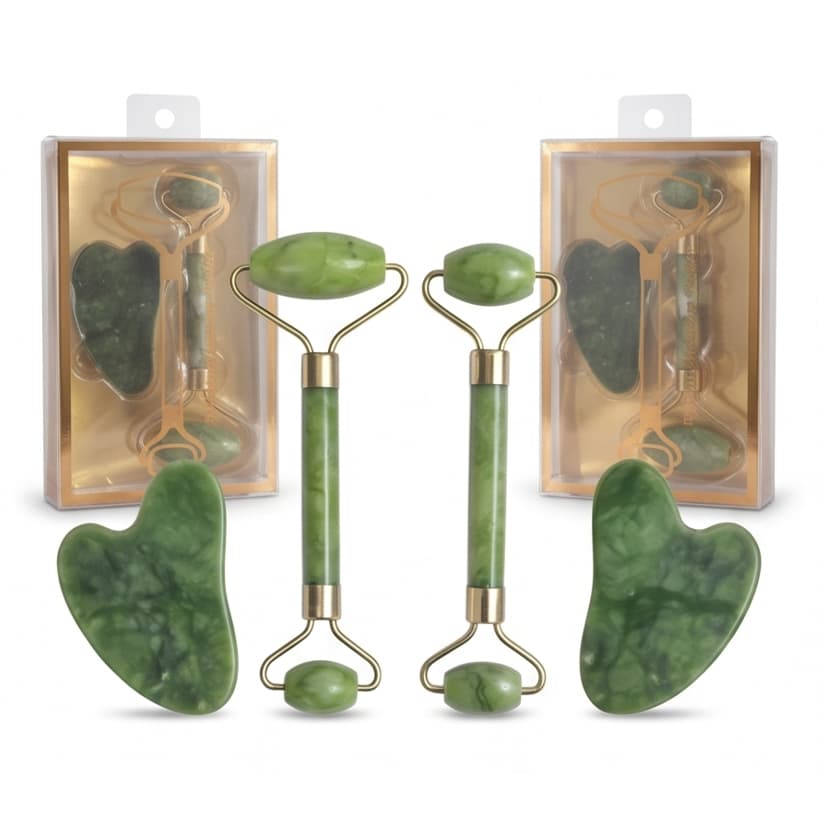 Kit 2 Rolo Jade Massageador Facial Gua Sha