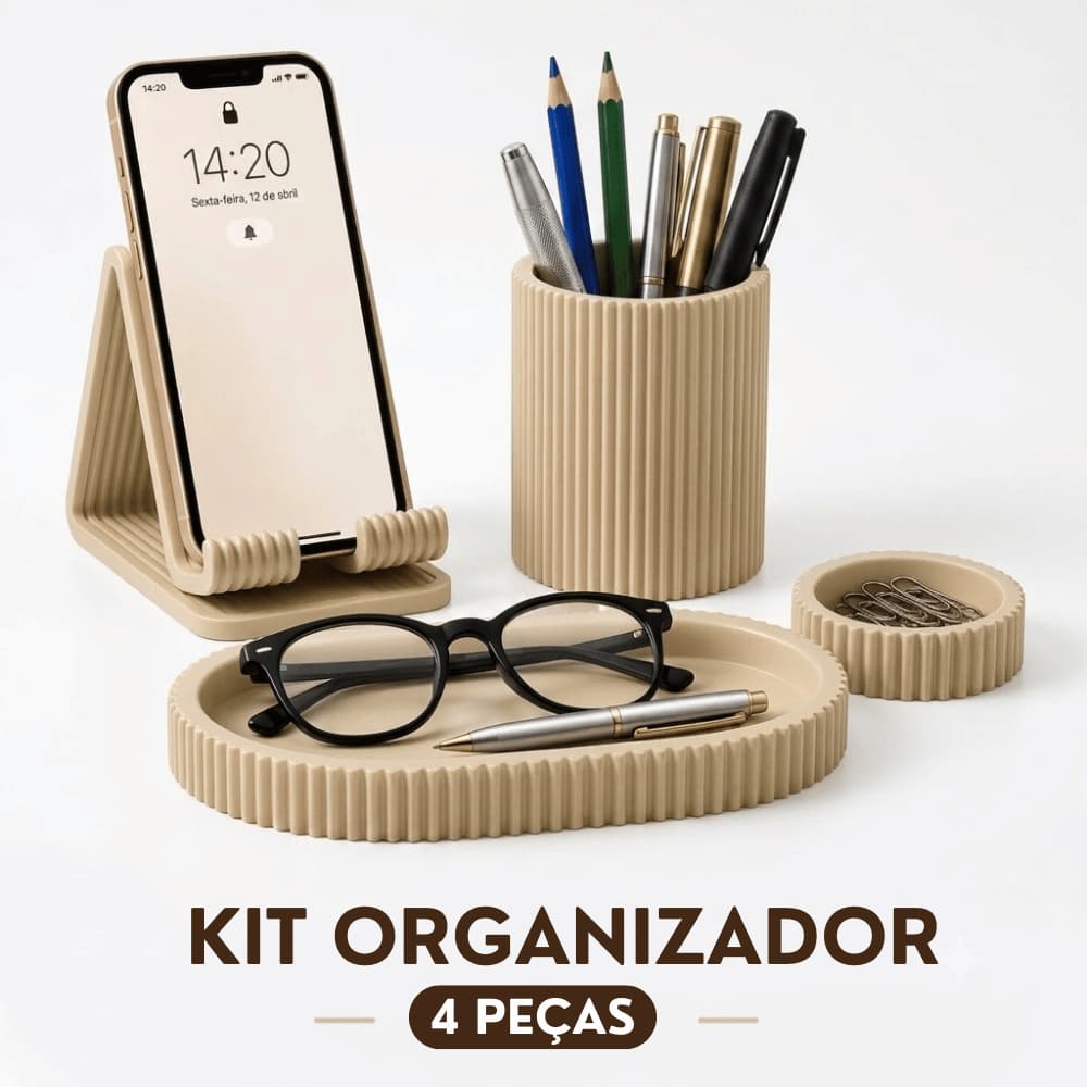 Transforme Sua Mesa com o Kit Organizador 4 Peças Porta Caneta Suporte para Celular e Bandeja Multiuso para Mais Pratici