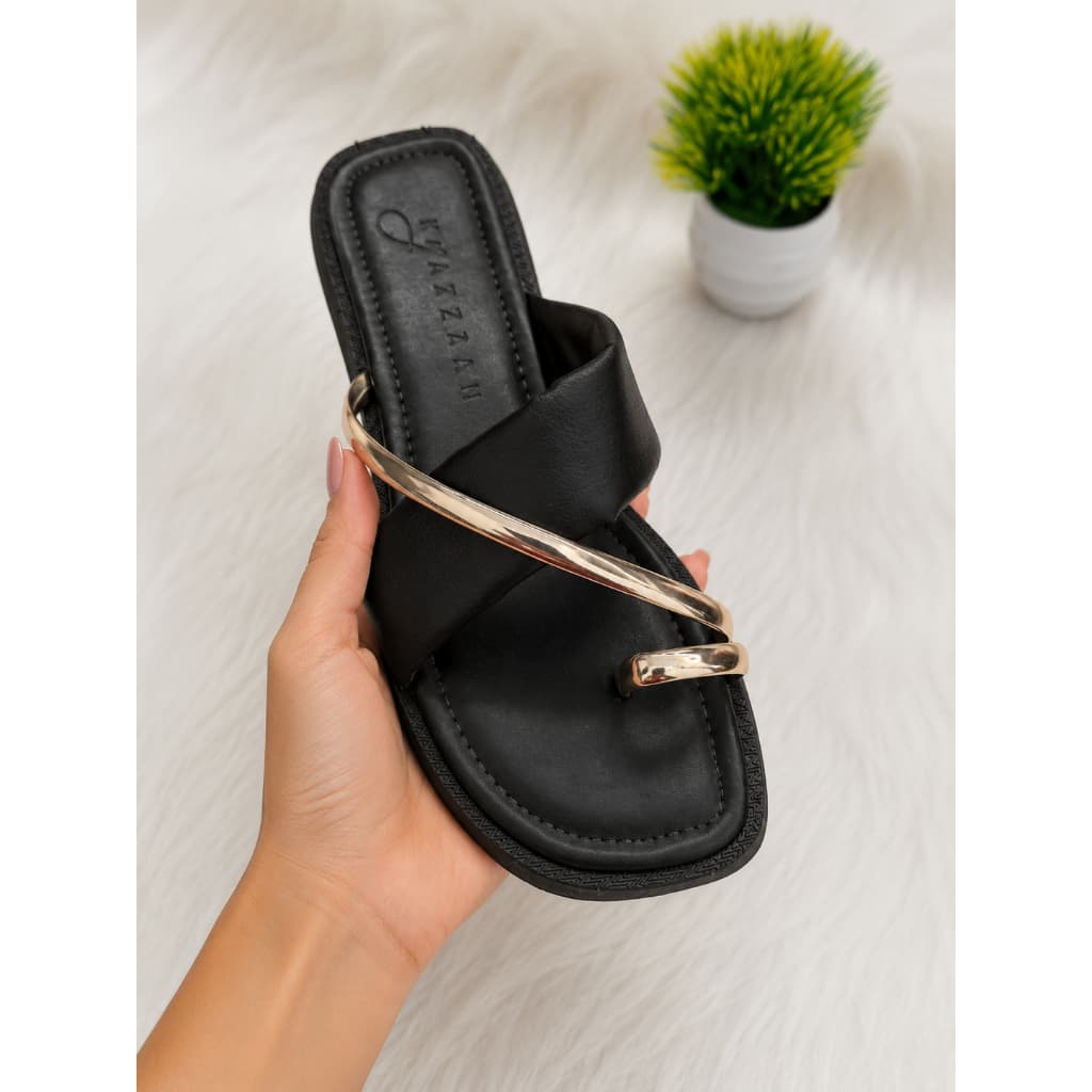 Sandália chinelo slide feminina chique com detalhe dedinho metalizado flatform confortável e macia ACOLCHOADA