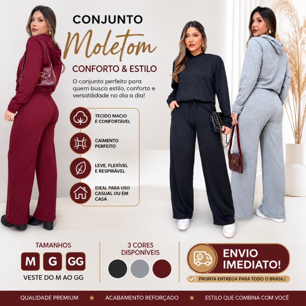 Conjunto Feminino Casual Calça Larga e Jaqueta Estilosa Inverno - Envio Imediato !!!