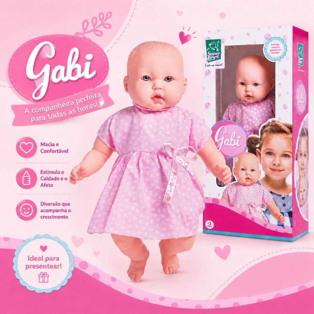 Boneca Gabi Bebê Grande 53cm Com Chupeta Brinquedo Menina - Super Toys