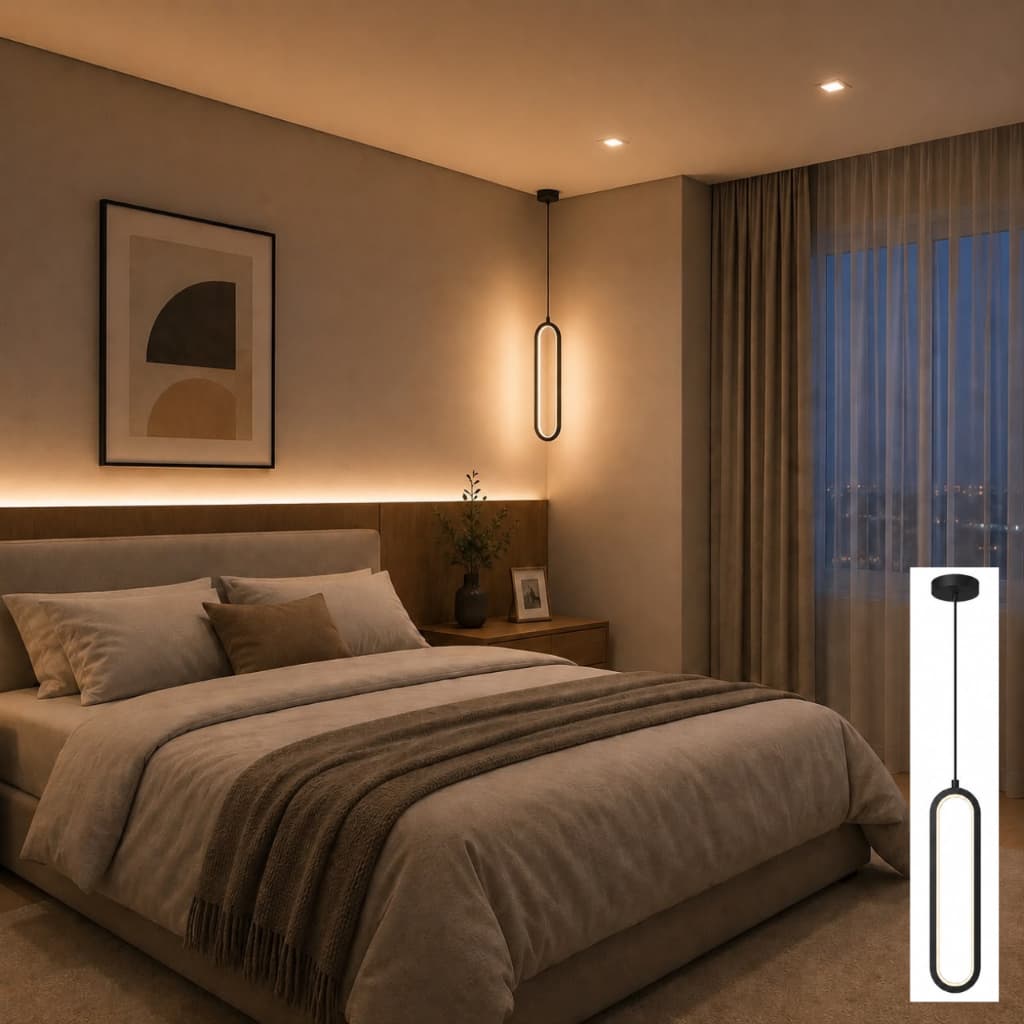 Pendente LED Oval 14W 3200K Bivolt Preto ou Dourado para Ambientes Internos