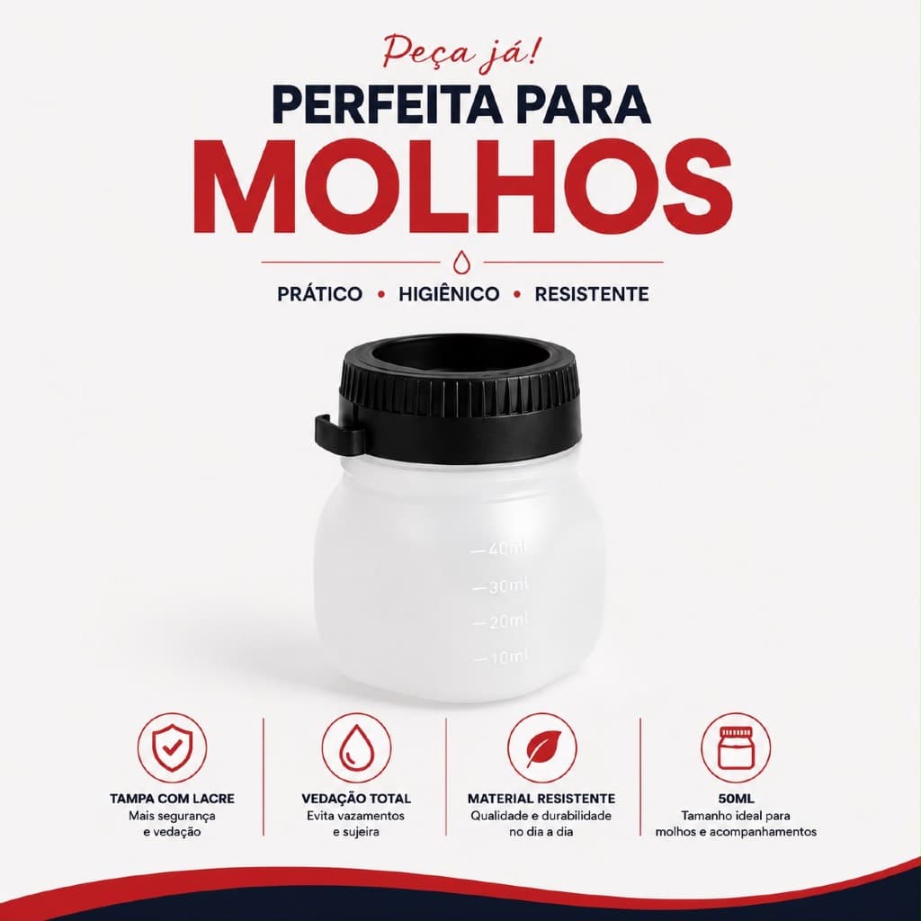 Kit Potes Para Molhos e Acompanhamentos Com Tampa Vedação 50ml