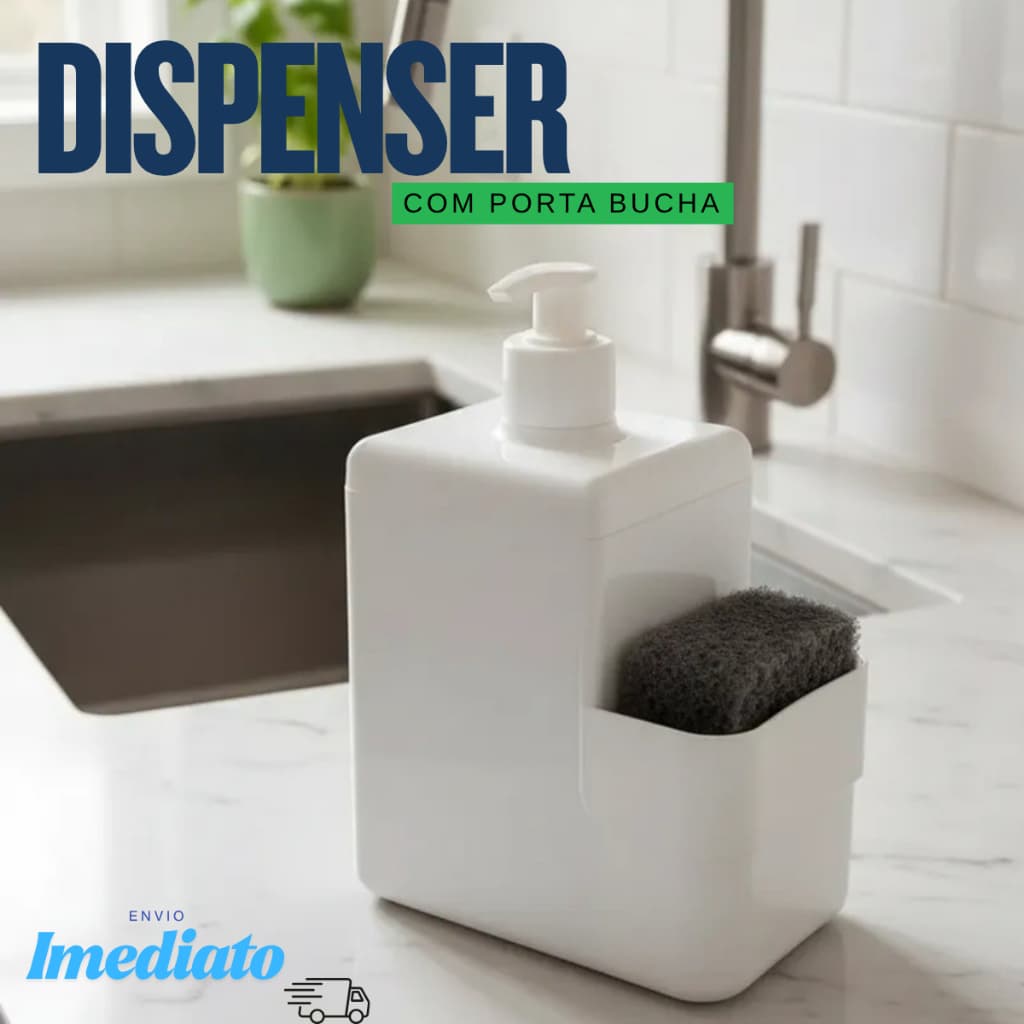 Dispenser 500ml Detergente Porta esponja Bucha Dasplast Cozinha Pia bancada organizada sabão líquido limpeza