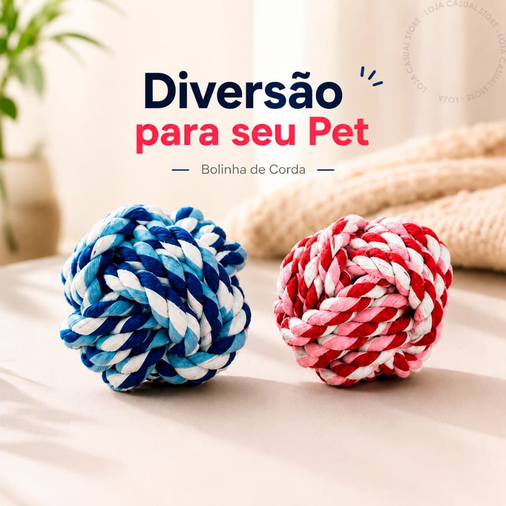 Kit 2 Corda bola Nó Mordedor Pet Brinquedo Cães Interativo Resistente Cachorro
