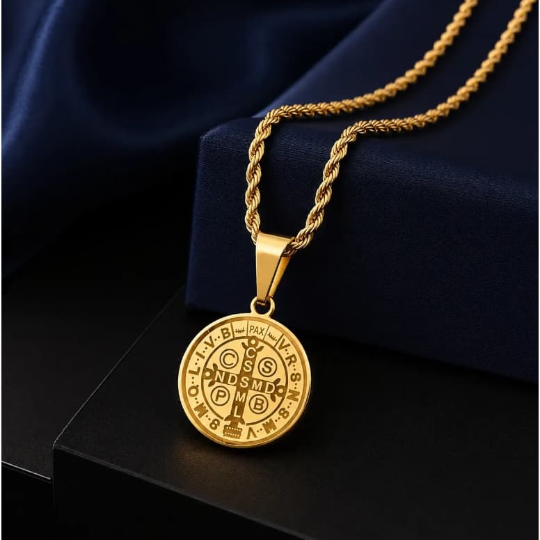 Medalha São Bento Duplaface + Cordão Baian 60 Cm Banhado 18k