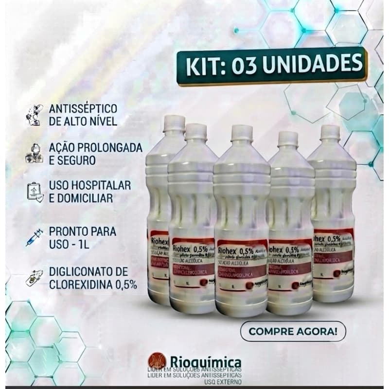 KIT C/3 UNIDADES RIOHEX ALCOOLICA 0,5% 1L - RIOQUIMICA