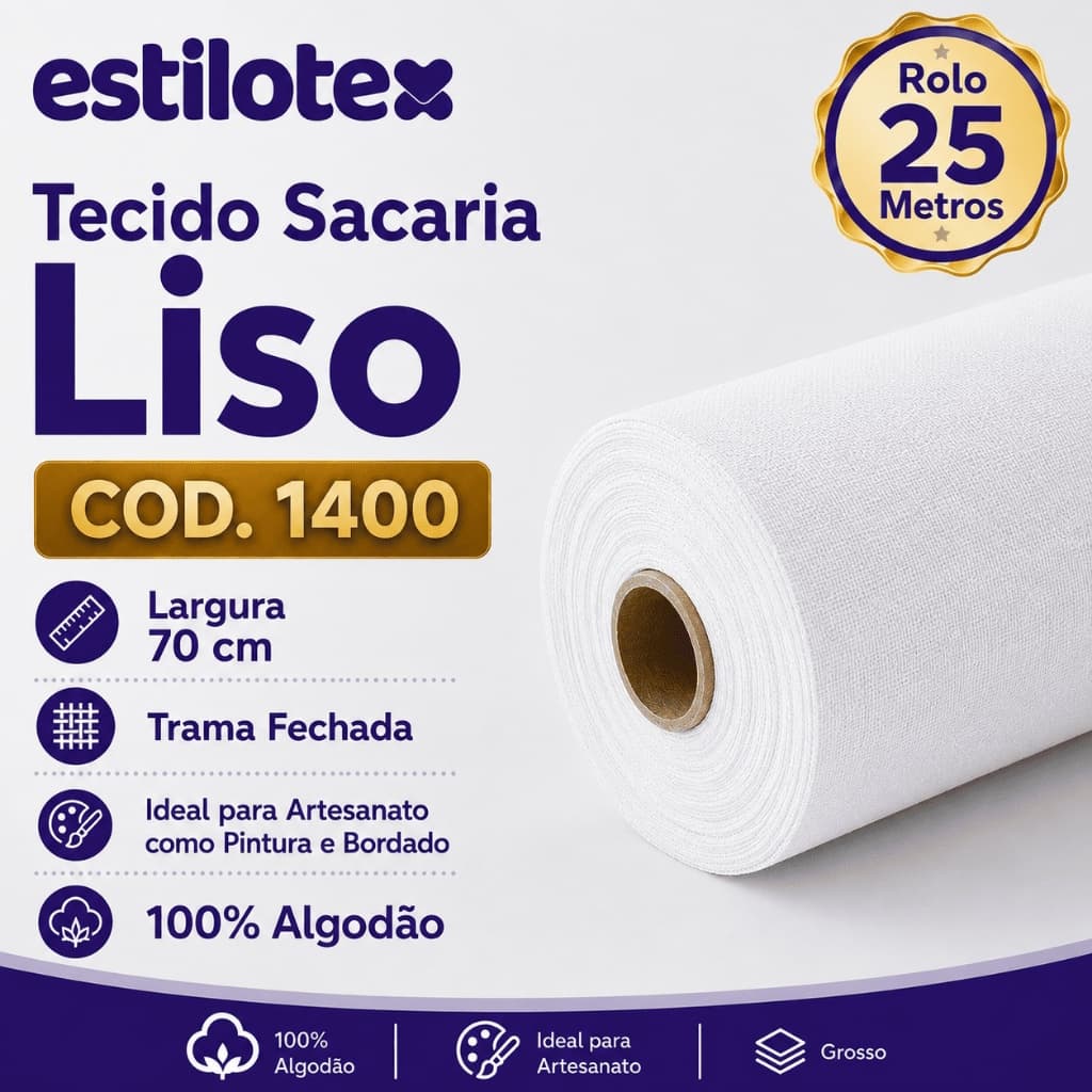 Rolo Tecido Sacaria Estilotex Pano Big Extra Liso 1400 Pintura e Bordado 25M X70CM