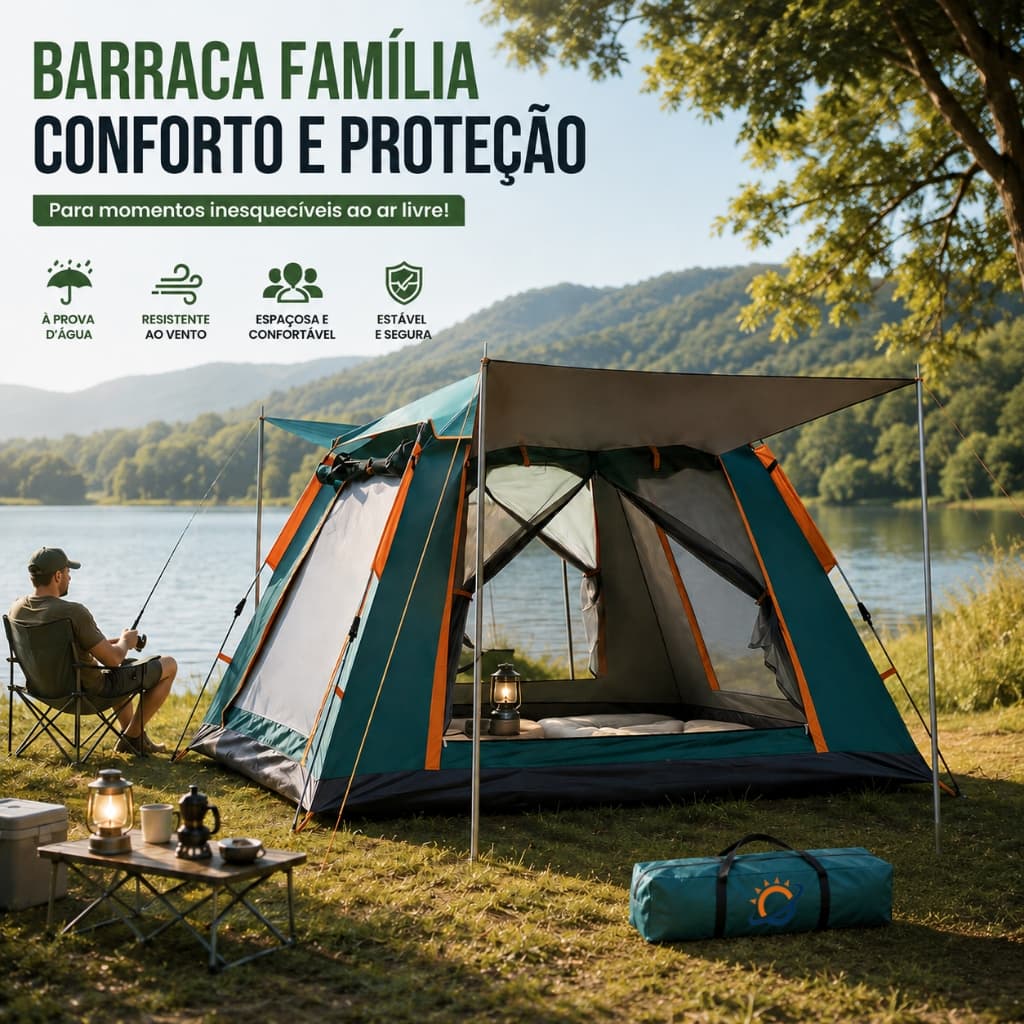 Barraca Acampamento Camping para 4  Pessoas Grande Varanda Autom Impermeável Tenda Fácil Montagem