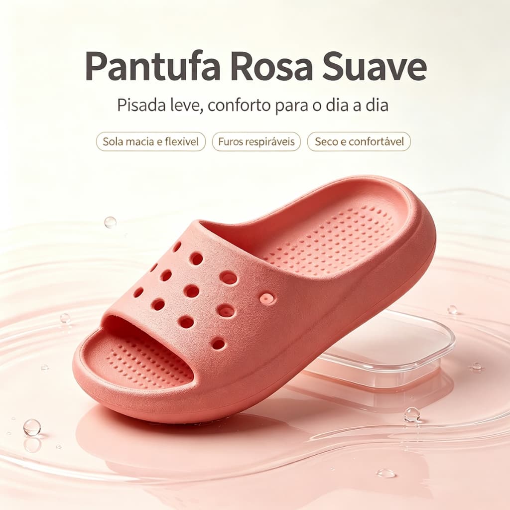 Pantufa de EVA Leve com Furos Respiráveis, Antiderrapante para Banheiro