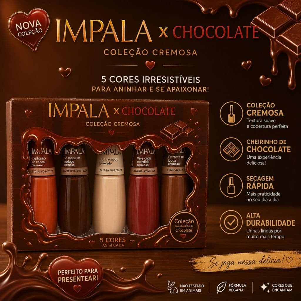 Kit 5 Esmaltes Impala Cacau Show Tons Marrons Terrosos Box Completo