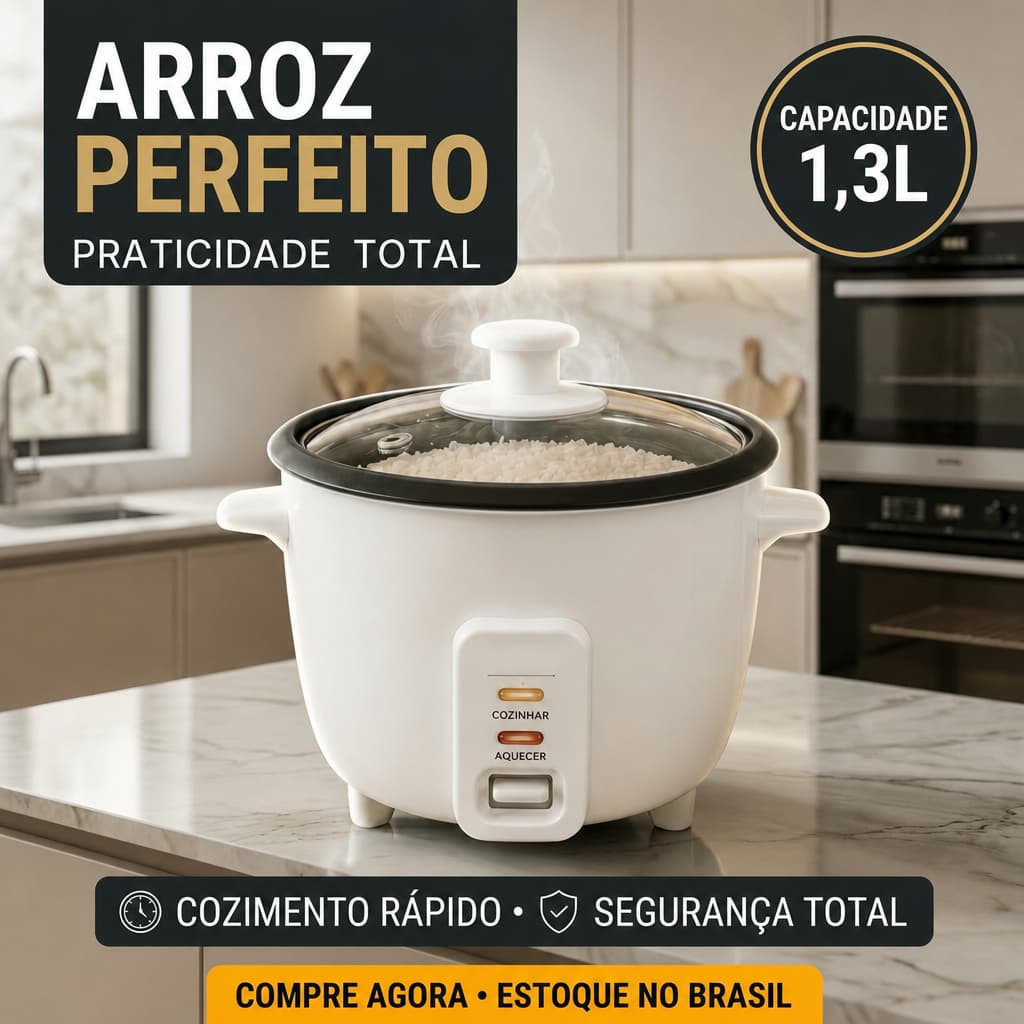 Panela Arroz Elétrica PREMIER 1.3L Automática Antiaderente 127V/220V 400W Branca Fácil de Limpar