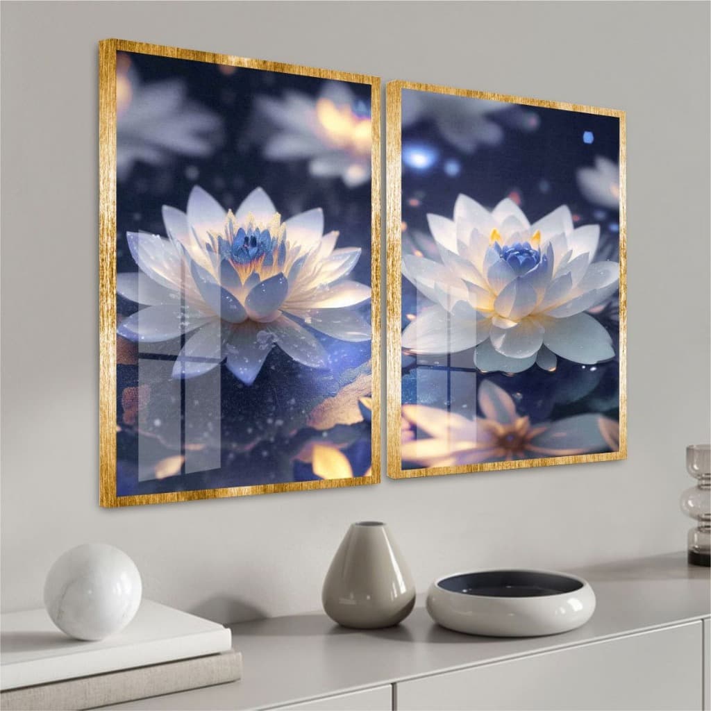 Quadros Decorativos Delicados Florido Kit Com Duas Peças Moldura e Vidro Sala Quarto Escritório