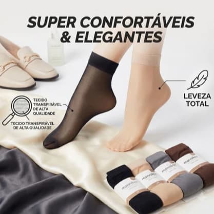 Kit 10 Pares de Meia 3/4 Invisível Cano Médio Fio 20 Poliamida Com Elasticidade