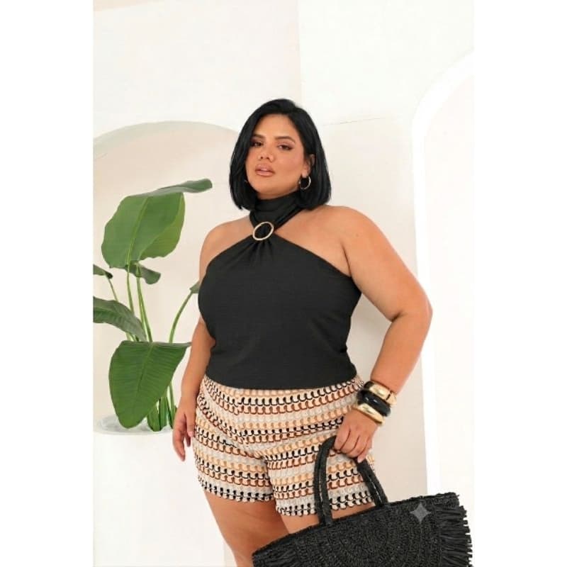 BLUSA FEMININA COM ARGOLA TAMANHO GRANDE GG PLUS SIZE MODA