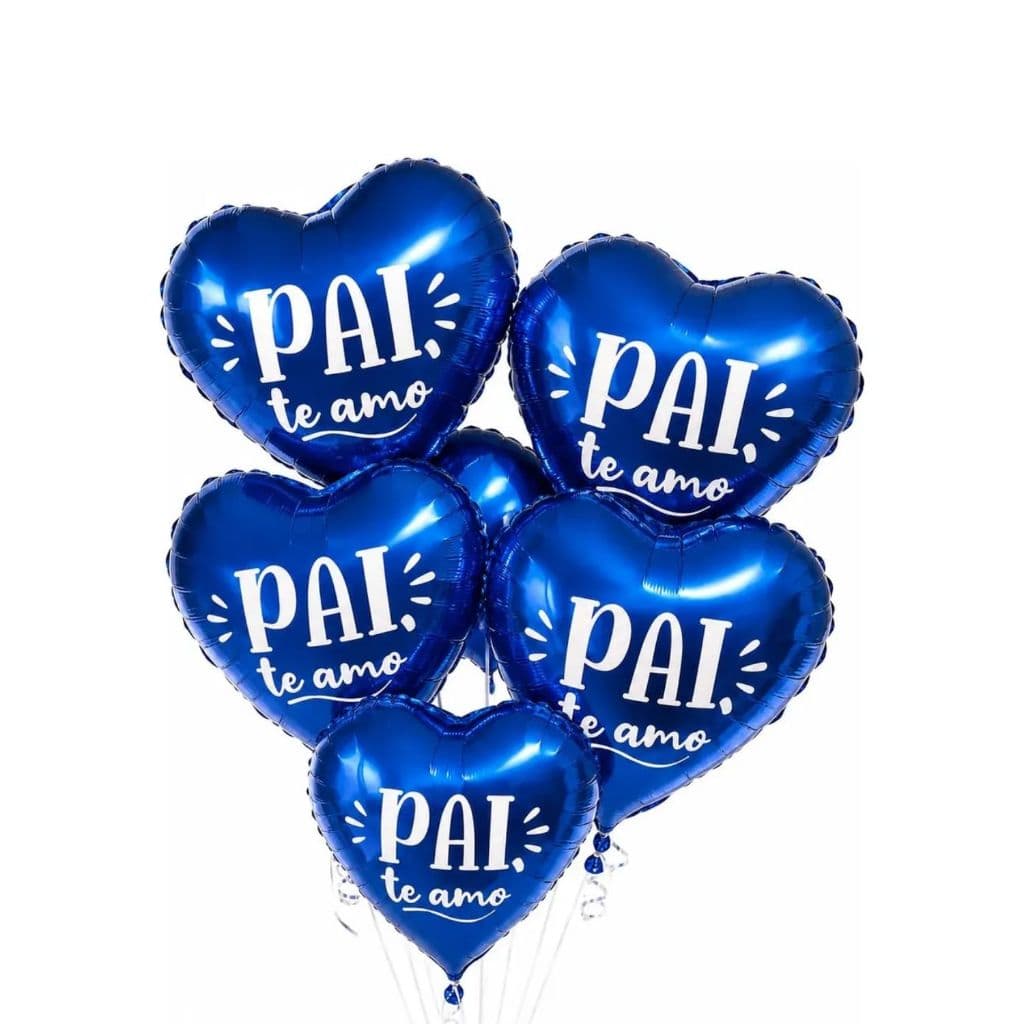 Kit 10 Balões Metalizados Coração Azul "Pai, Te Amo" Decoração Dia dos Pais Festa Surpresa