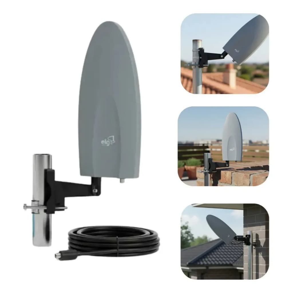 Antena Digital Para TV Uso Externa E interno ELG Falcon HDTVEX500PLUS 360° Cabo 10m Alcance 60km