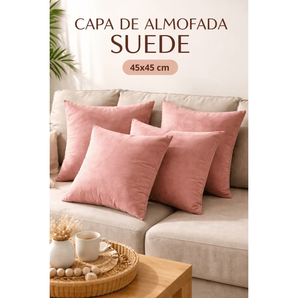 Capa de Almofada Para Sofá Suede Premium Veludo Tamanho 45x45 Zíper Invisível Conforto Sofisticação