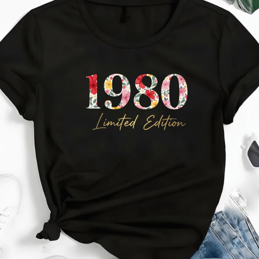 Camiseta Feminina Anos 80 Estampa Floral – Limited Edition Nostalgia Aniversário Presente Retrô