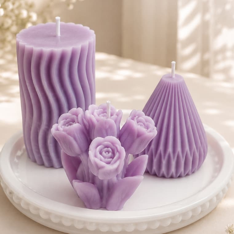 kit 4 peças  Velas Decorativas Aromaticas  com bandeja
