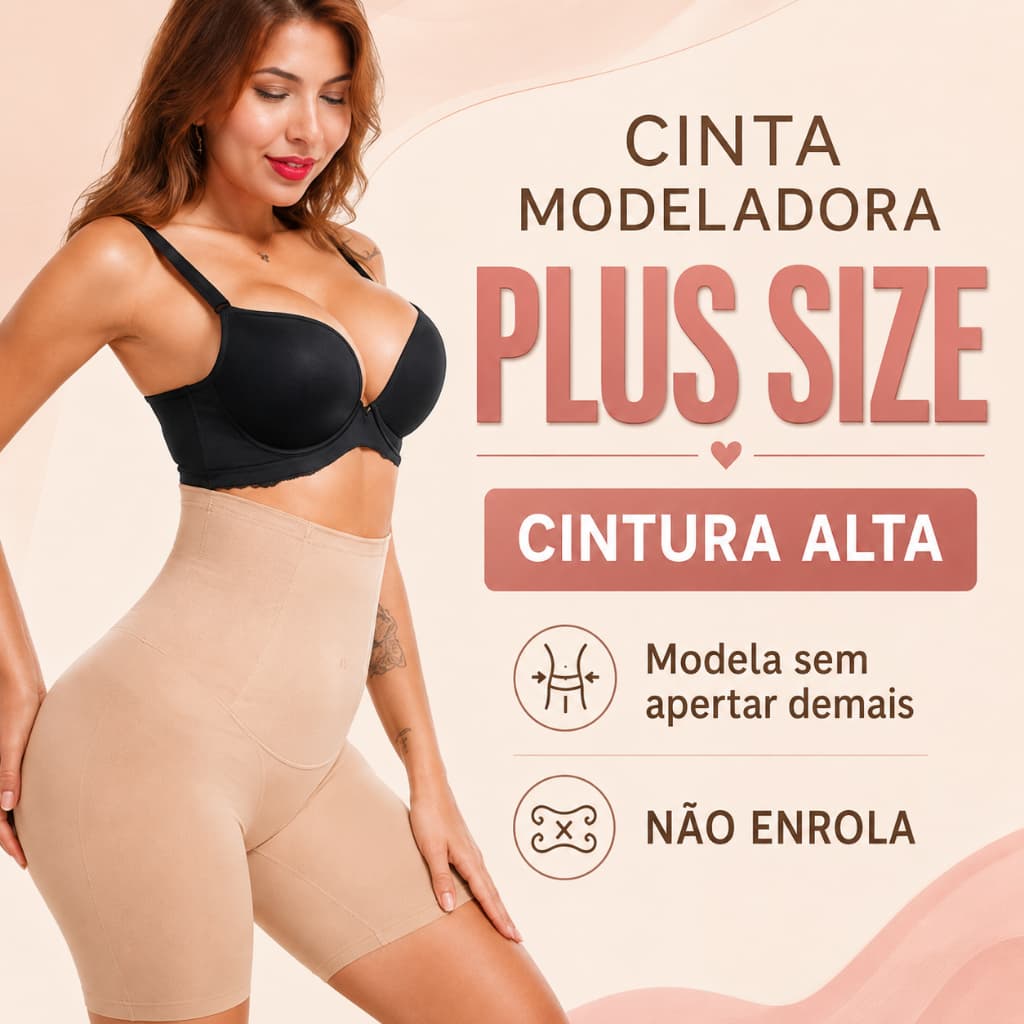 Cinta Modeladora Plus Size Shorts Alta Compressão Cintura Alta 4 Barbatanas Não Enrola