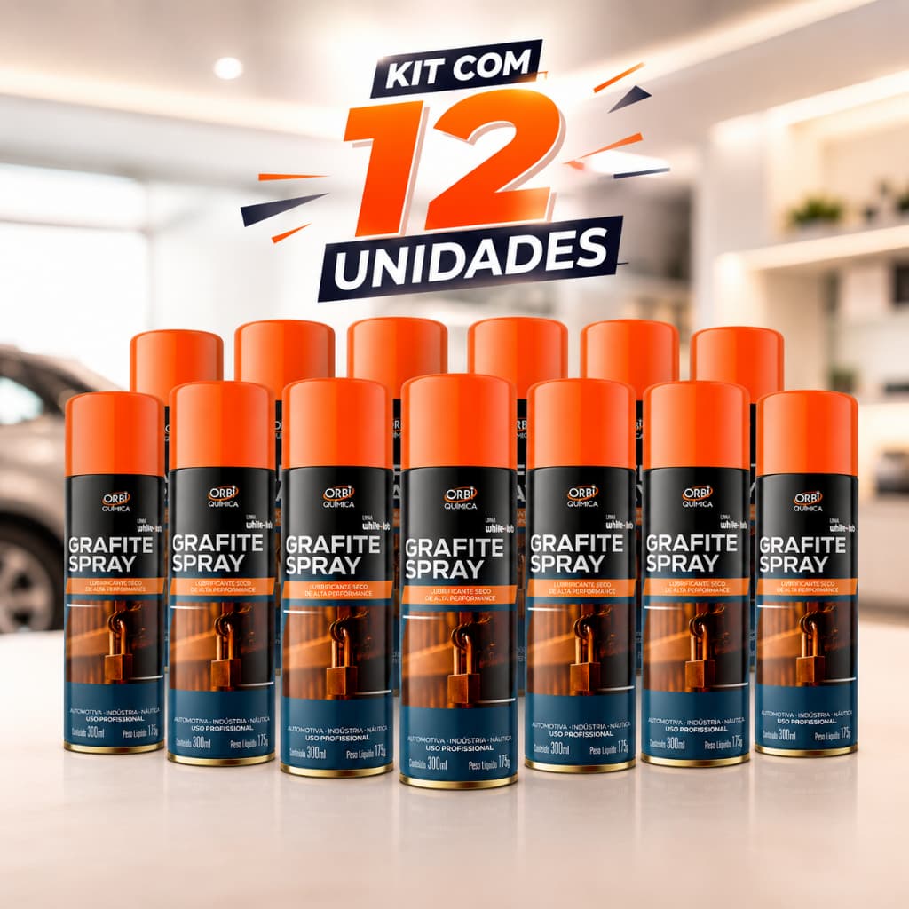 Grafite Spray Lubrificante Seco Orbi 300ml Alta Performance Anti Rangido Cadeado Fechadura