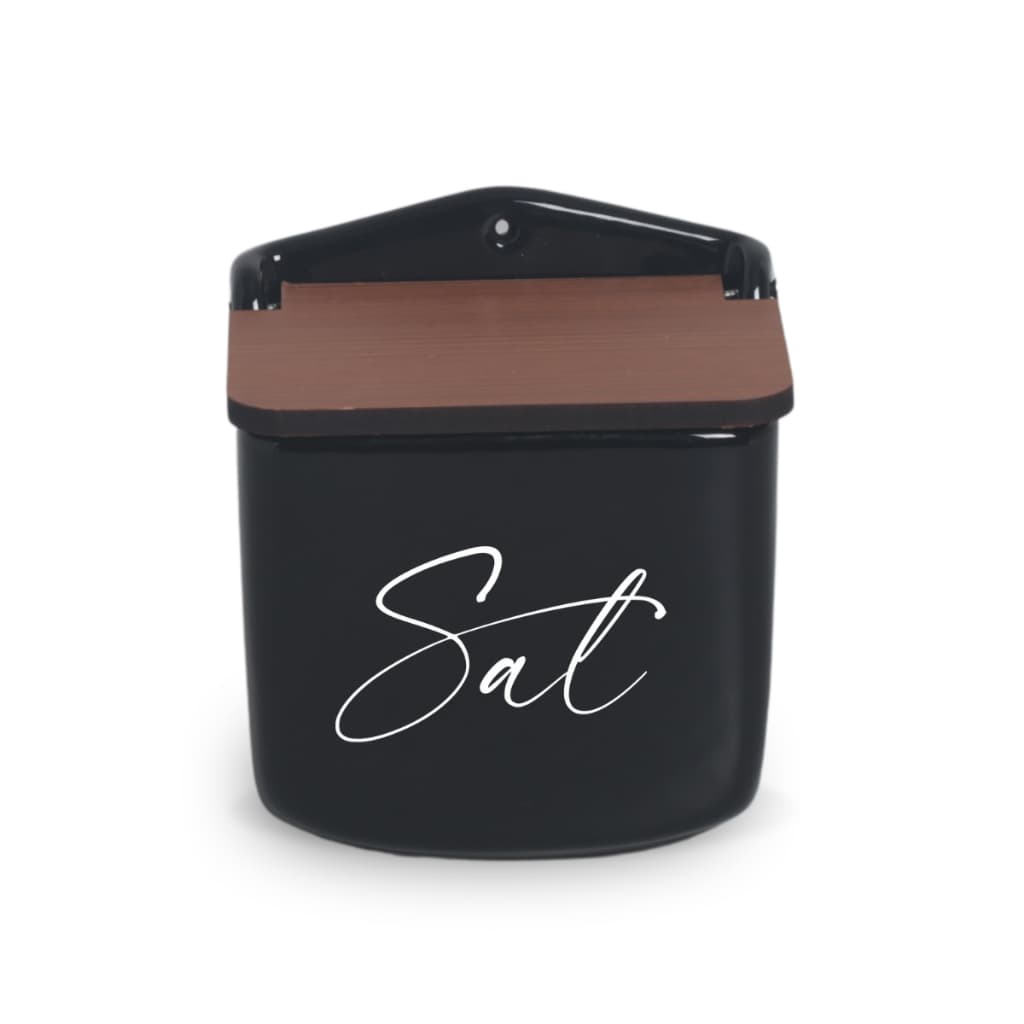 Saleiro de Cerâmica Promocional Segunda Linha Defeitos 1Kg Preto Estampado Sal Cozinha Condimento
