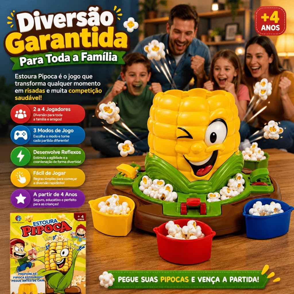 Jogo Estoura Pipoca Infantil Pula Pula Pipoquinha Diverção Em Familia Game Brinquedo Interativo para 2 a 4 Jogadores