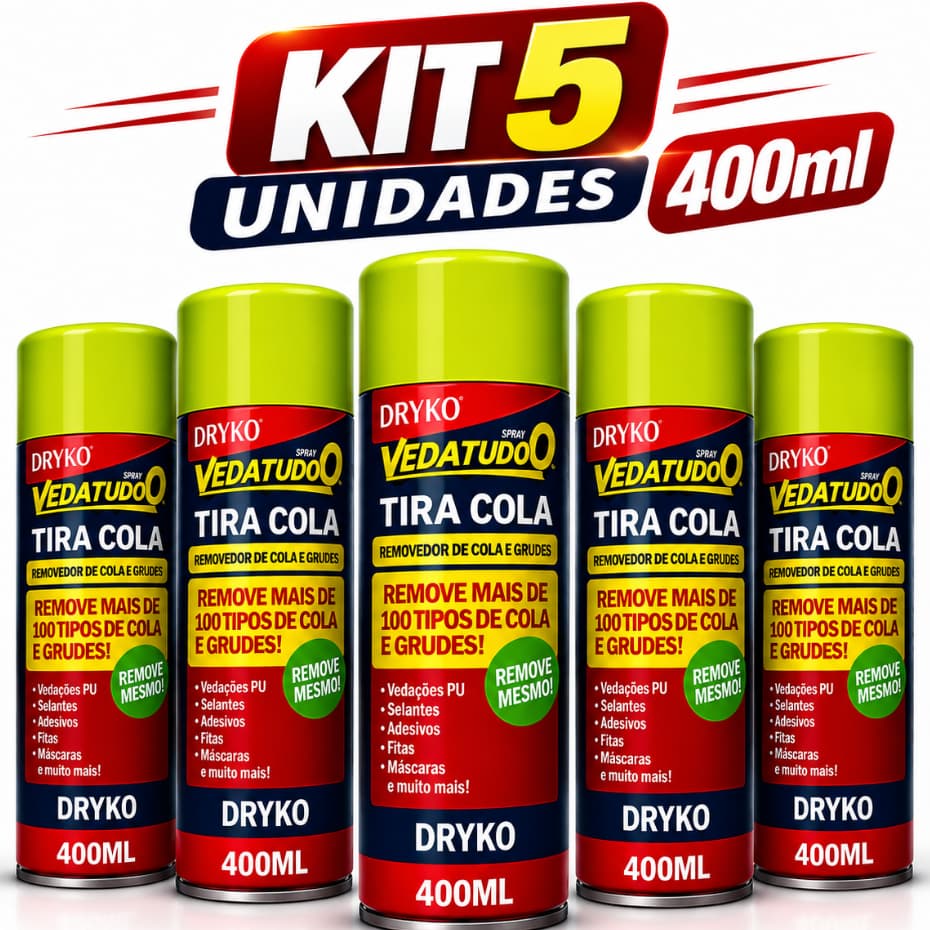 Kit 5 Unidades Spray Tira Cola Removedor Pu Silicones Vedatudo Dryko 400ml Dryko