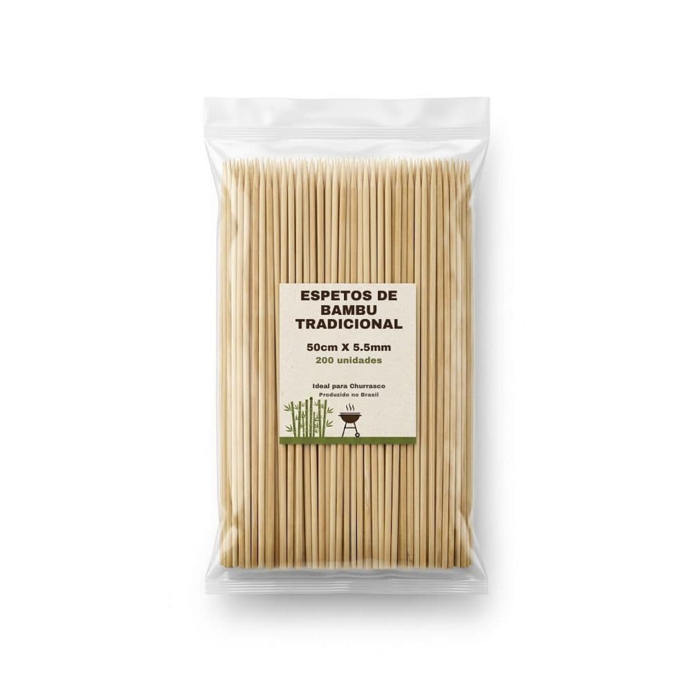 Espetos de Bambu Nacional 200un de 50cm x 5.5mm